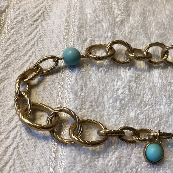 Faux Turquoise Gold Tone Necklace - Picture 3 of 4